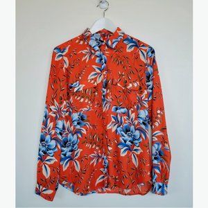 Loft Red/Blue Floral Print Button Down Shirt